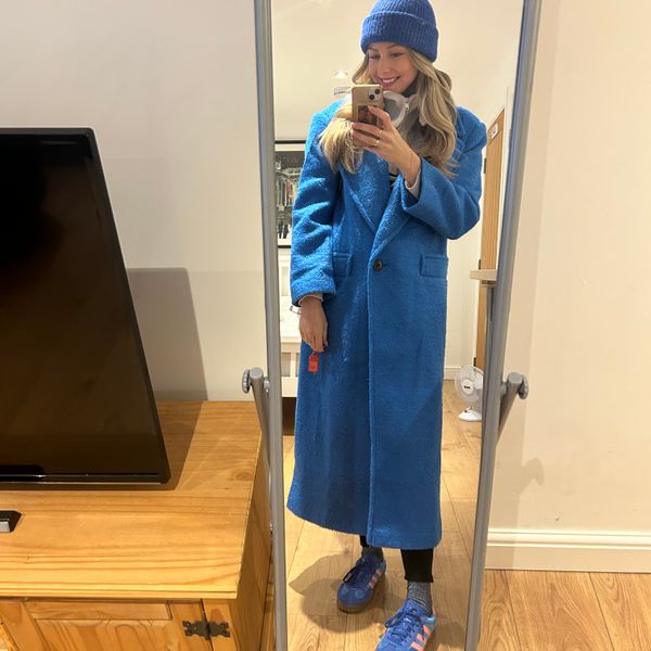 Rent Topshop Extreme Shoulder Brushed Overcoat In Blue Hirestreet