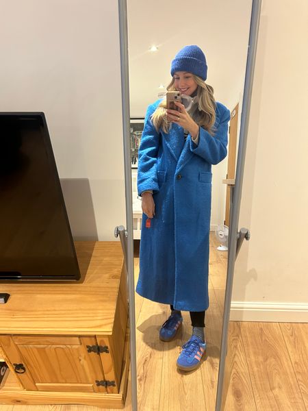 Rent Topshop Extreme Shoulder Brushed Overcoat In Blue Hirestreet - Main Image