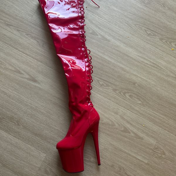 Pleaser Flamingo-3850 in Red Stretch Patent – Pleaser Shoes