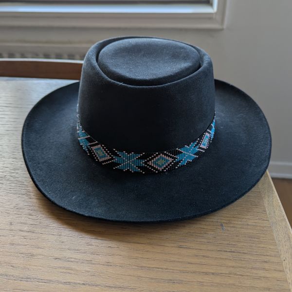 Brown & Black Cowboy Hats in plastic hat bag & 4 Elastic, beaded hat bands Tan & Brown Straw Western Hat with Beaded Concho Hat Band  main image 2