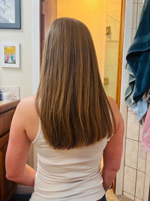 Before and after of Bailey showing longer, thicker hair